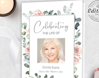 Funeral Program Template Pink Floral Funeral Memorial Editable Printable Order Of Service Celebration Of Life INSTANT DOWNLOAD CARMEN