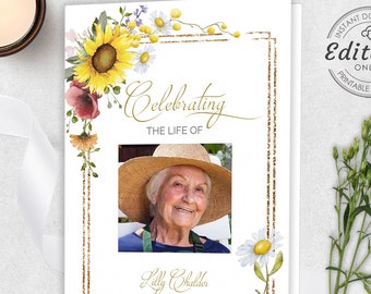 Funeral Program Template Editable Sunflower Wild Flowers Memorial Printable Order Of Service Celebration Of Life INSTANT DOWNLOAD MEADOW