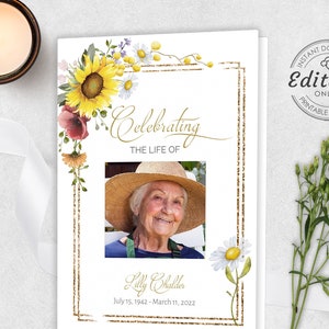Funeral Program Template Editable Sunflower Wild Flowers Memorial Printable Order Of Service Celebration Of Life INSTANT DOWNLOAD MEADOW
