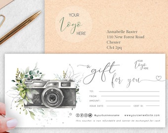 Photography Gift Certificate Template, Editable Gift Card, Gift Voucher Template, Photo session Voucher, Printable Marketing Certificate