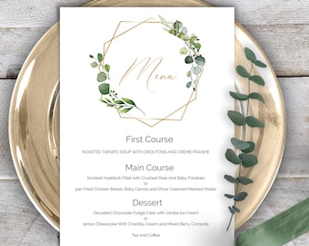 Wedding Menu Template, Printable DIY Dinner Menu, Instant Download, 100% Editable Text, Greenery, Eucalyptus, Boho, W-AMY