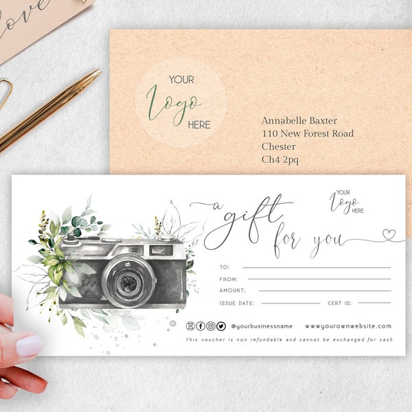 Photography Gift Certificate Template, Editable Gift Card, Gift Voucher Template, Photo session Voucher, Printable Marketing Certificate