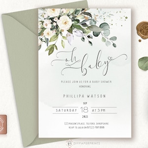 Oh Baby Shower Invitation Template, Boho Baby Shower, Greenery Baby Shower, Editable Baby Shower Invitation, 100% Editable template, BETH