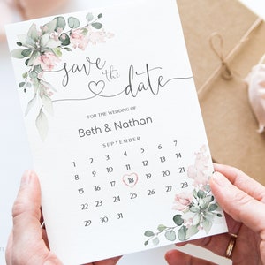 Blush Pink Wedding Save the Date Template, Save the Date Calendar card, Printable Save the Date Template, Pink Floral Wedding, W-IZZY