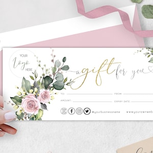 ADD LOGO, Gift Certificate Template, DIY Gift Certificate, Editable Gift Voucher, Printable Gift Card, Coupon Marketing Certificate-Carmen