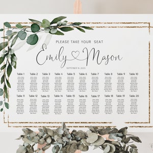 Seating Chart Template, Eucalyptus Calligraphy, Greenery Foliage Wedding Table Seating Plan Sign, Printable INSTANT DOWNLOAD - AMY