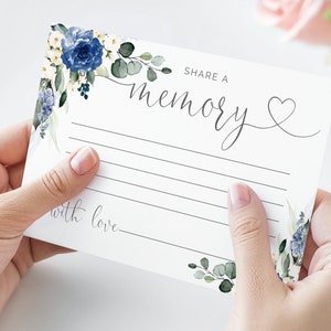 Share a Memory Card, Word to the family, Blue Floral Funeral Memory Card, Keepsake, Editable Words of Comfort, INSTANT DOWNLOAD, F-NADIA