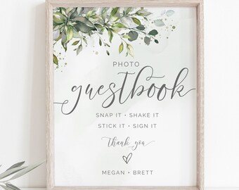 Greenery Wedding Guestbook Sign, Photo Album, Editable Template (Digital Download)