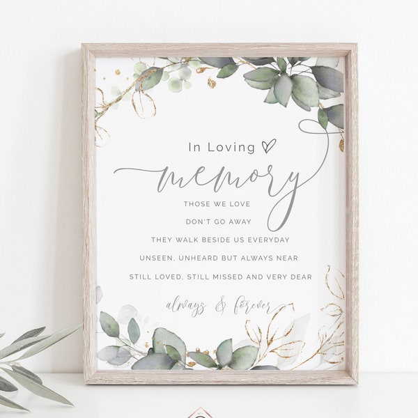 In Loving Memory Sign, Loving Memory Wedding Sign, Printable In Loving Memory Sign, Greenery Memorial Sign, F-ELIJAH