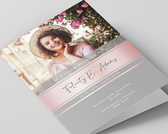 Rose Gold Funeral Program Template, Memorial Service (Digital Download)