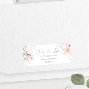 Etiquetas de dirección, autoeditables, etiqueta de dirección de devolución imprimible, floral rosa, boda, baby shower, personalizado, Avery, IZZY