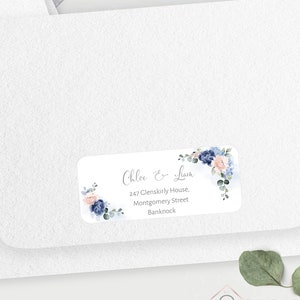 Address Labels, Self-Editable, Printable Return Address Label, Blue Floral, Wedding, Baby Shower, Custom, Avery, ELANNA