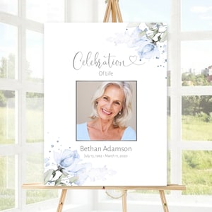 Blue Floral Funeral Welcome Sign, Celebration of Life Decoration, Editable Funeral Sign, Memorial Sign, Funeral Décor, Blue Floral F-IZZY BL