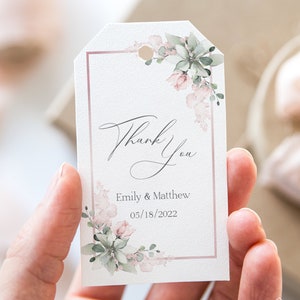 Thank You Tag, Custom Bohemian Wedding Favor Tag, Editable Favor Tag, Blush Pink Watercolor Floral, Pink Roses, Instant Download, W-IZZY