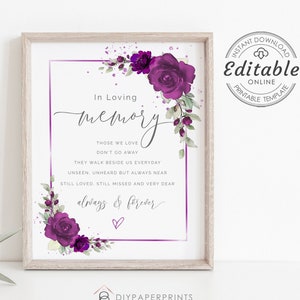 In Loving Memory Sign, Loving Memory Wedding Sign, Printable In Loving Memory Sign, Purple Memorial Sign, F-ALYSSA