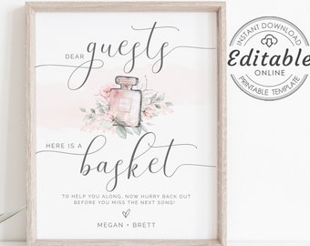 Wedding Bathroom Basket Sign, Printable Wedding Restroom Sign, Wedding Compliments, 5" x 7" and 8" x 10" Templates, Instant Download, W-IZZY