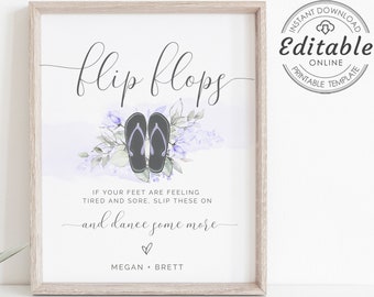 Wedding Flip Flops Sign, Editable Flip Flop Sign, Dance Floor Reception Sign, Flip Flops For Wedding Guests, Dancing Shoes Sign, W-IZZY