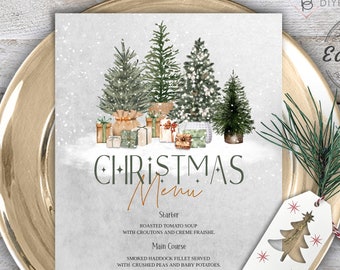 Christmas Menu Card, Holiday Menu Template, Printable Menu, 5" x 7" Christmas Trees Printable Christmas Menu Instant Download, CHRISTMAS