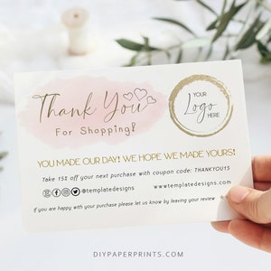 ADD YOUR LOGO -Editable Business Thank You Insert Card, Package Insert Card, Thank You For Your Order, Instant Download, Promo Card, 04