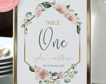 Pink Wedding Table Number/name Card Template, 100% Editable Text, Printable INSTANT DOWNLOAD,  Boho Blush pink CARMEN