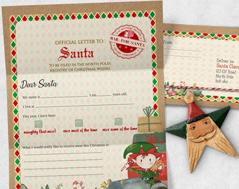 Letter to Santa Claus, Editable Christmas Letter to Santa, Kids Santa Letter and Envelope, Christmas Santa Letter, Printable Template