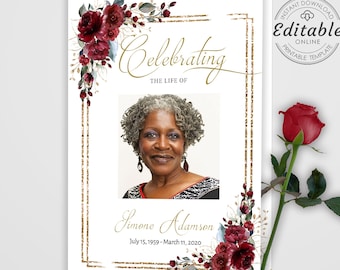 Red Floral Funeral Program Template (Editable)