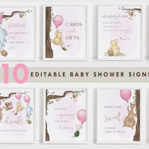 Winnie the Pooh Baby Shower Signs: Pink Balloon Decor (Digital Download)