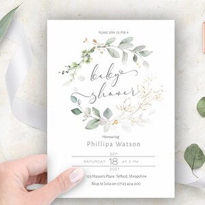 Greenery Baby Shower Invitation Template, Boho Baby Shower, Oh Baby Invite, Editable Baby Shower Invitation, 100% Editable template, VERDELL