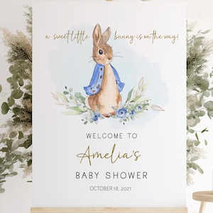 Peter Rabbit Baby Shower Welcome Sign Editable Baby Shower Peter Rabbit Decor Blue Peter Rabbit Flopsy Bunny Welcome Sign PRBS
