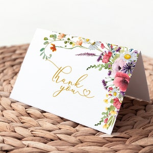 Wild Flowers Thank You Card Template, Editable Digital INSTANT DOWNLOAD, Thank You Notes, Flat Card and Tent Folded, Printable,  -WANDA