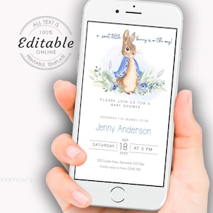 Peter Rabbit Baby Shower Invitation, Baby Shower Evite, Boy Baby Shower Evite, Peter Rabbit Evite, Electronic Invitation, Smartphone  PR1