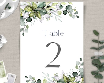 Wedding Table Numbers Table Name Card Template Printable Editable Greenery Table Card INSTANT DOWNLOAD Editable Template 4x6  5x7 W-ALEX