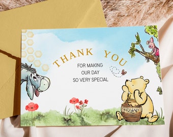 Winnie the Pooh Thank You Card, Baby Shower Template (Digital Download)