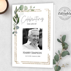 Editable Funeral Program Template, Funeral Memorial, Greenery Order Of Service, Celebration Of Life Program, INSTANT DOWNLOAD, F-DALE