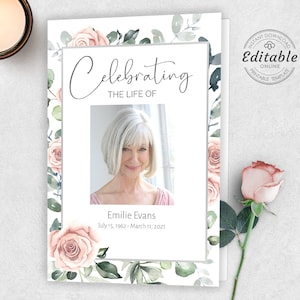 Editable Funeral Program Template Pink Roses Funeral - Etsy