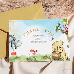 Winnie The Pooh Thank You Card, Classic Winnie Pooh Baby Shower Template, Winnie Pooh Birthday, Classic Pooh Baby Shower Thank You WP2