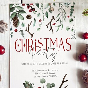 Christmas Invitation Printable, Holiday Invitation, Christmas Party Invitation, Editable Christmas template, Instant Download-CASCADE