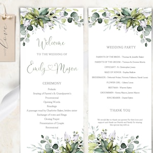 Wedding Program Template, Eucalyptus Greenery Order of Service, Editable Printable Ceremony, DIY Program Card, Instant Download, ALEX