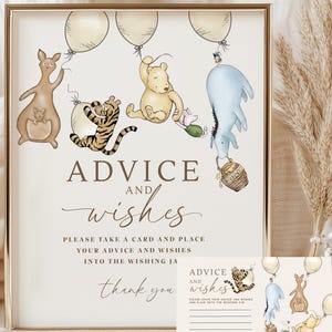 Classic Winnie the Pooh Baby Shower Advice and Wishes Sign, Shower Wishes for Mommy to be, Winnie Pooh Editable Printable Game Canva WPC1