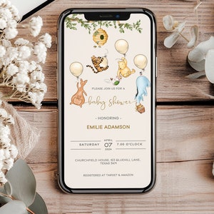 Winnie the Pooh Baby Shower Evite: Classic Vintage Theme (Digital Template)