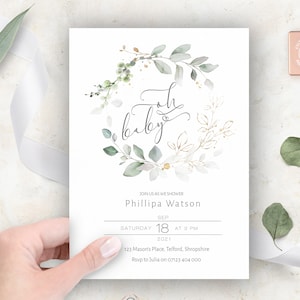 Oh Baby Shower Invitation Template, Boho Baby Shower, Greenery Baby Shower, Editable Baby Shower Invitation, 100% Editable template, VERDELL
