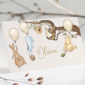 Winnie the Pooh Place Cards Editable Classic Pooh Bear Food Labels Table Name Cards Tent Cards Printed Gender Neutral Decorations WP1N