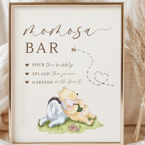 Momosa Bar Sign Mimosa Bar Signage Classic Winnie the Pooh Baby Shower Editable Printable Decorations Digital Download Templates Canva WPC1