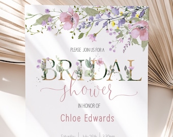 Bridal Shower Invitation, Bridal Shower Invite, Wild Flowers, Spring Flowers Bridal Shower Template, Editable, Instant Download, MELODY