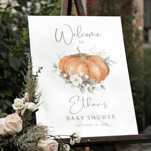 Pumpkin Baby Shower Welcome Sign, Fall Baby Shower Sign, Autumn Pumpkin Baby Shower, Instant Download, PUMPKIN