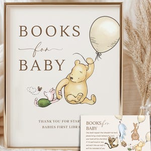 Winnie the Pooh Books for Baby Baby Shower Sign Classic Pooh Bear Decor Gender Neutral Winnie Baby Shower Party Signs Printable Canva WPC1