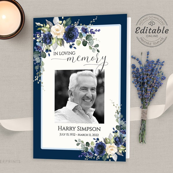 Blue Funeral Template Etsy