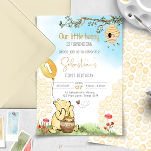 Editable Winnie The Pooh Birthday Party Invitation Winnie The Pooh Birthday Party Decoration Classic Winnie The Pooh  Instant Download WP2