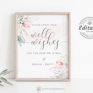 Well Wishes Sign Template, Guest Book Printable, INSTANT DOWNLOAD, 100% Editable, Custom Leave Your Wishes Wedding Sign, W-IZZY