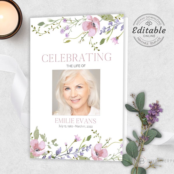 Funeral Program Template Editable Pink Funeral Memorial Printable Order Of Service Celebration Of Life INSTANT DOWNLOAD F-MELODY